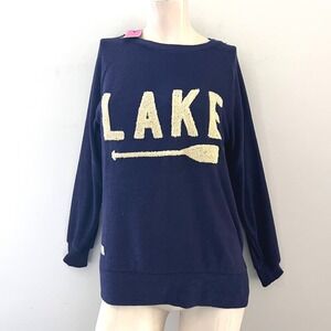 Simply Southern Lake‎ Spellout S Sweatshirt Terry Sweater Navy Cabincore Camping
